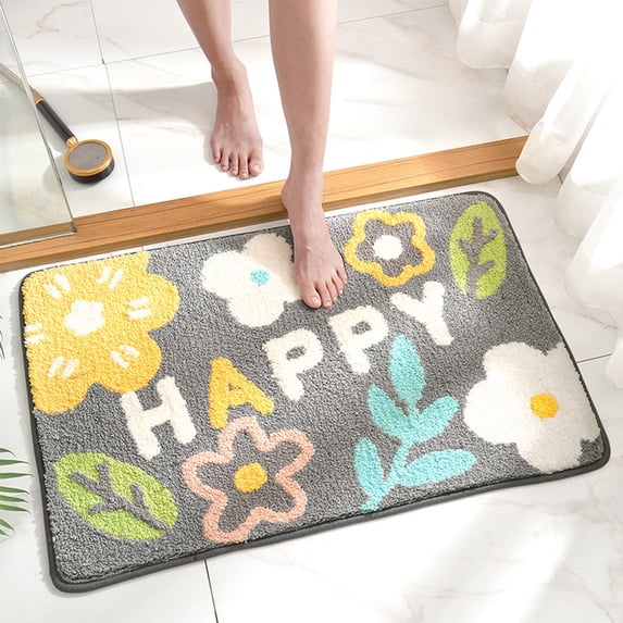Danhjin Bathroom Rugs Non Slip Absorbent Moss Floral Extra Thick Quick Dry Door Mat for Bathroom