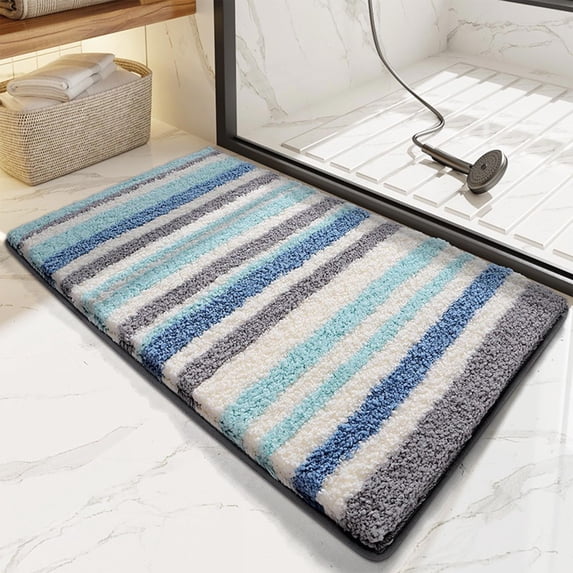 Danhjin Bathroom Rugs Non Slip Absorbent Striped Faux Pashm Quick Dry Door Mat for Bathroom