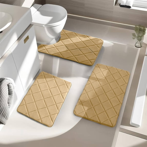 Danhjin Bathroom Rugs Sets 3 Piece, Antislip Bath Mat Bath Super Absorbent Soft Shower Mats Machines Washable Bathroom Decor Set for Modern Bathroom Floor