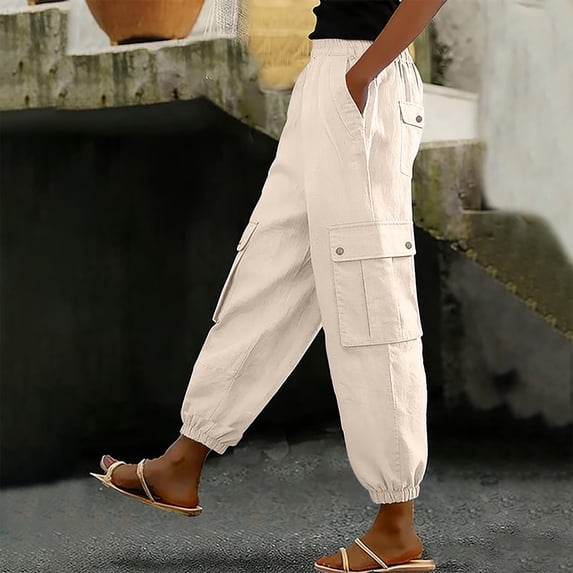 Danhjin Bermuda Cargo Pants Women, Elastic High Waist Pants Summer Pants Casual Loose Comfy Lightweight Hiking Pants
