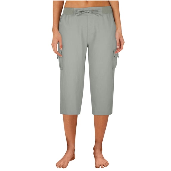 Danhjin Bermuda Cargo Shorts for Women Inseam Drawstring Casual Long Knee Length High Waisted Stretch Wide Leg Loose 7'' Hiking Cargo Shorts Outdoor Summer Lightweight