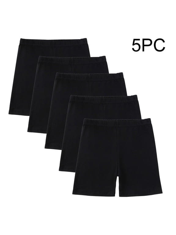 Black 5Pc Girls Athletic Shorts Kids High Waisted Yoga Dance Biker Shorts Comfy Cheer Gymnastics Shorts Solid Color Dance Volleyball Casual Kids Teen Summer