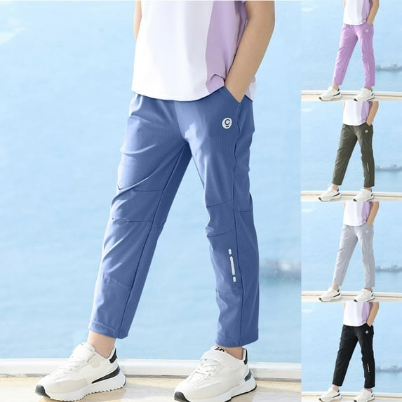 Danhjin Black Boys Sweatpants Quick Ly Dry Casual Pants Kids Lightweight Summer Beach Hiking Active Athletic Pants with Pockets 3-14 Years