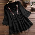 thumbnail image 1 of Danhjin Black Linen Shirts For Womens Casual Loose Collared Blouses Spring Summer Beach Tops Short Sleeve V Neck Shirts, 1 of 7