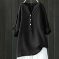 thumbnail image 1 of Danhjin Black Linen Shirts For Womens Casual Loose Collared Button Down Blouses Spring Summer Beach Tops Short Sleeve V Neck Shirts, 1 of 5