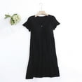 thumbnail image 1 of Danhjin Black Nursing Dress for Maternity T-Shirt Breastfeeding V Neck Midi Dress Summer Solid Color Short Sleeve Lightweight Casual Comfy Loose Dress, 1 of 3