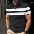 thumbnail image 1 of Danhjin Black Striped T-Shirts for Men Color Matching Fashion Shirt Top Casual Short Sleeve Summer Spring Button Up Loose Comfy V Neck Lapel Blouse Going Out Tops, 1 of 5