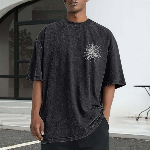 Danhjin Black Summer Graphic T-Shirts for Men Crew Neck Shirt Loose Top Short Sleeve Fashion Spring Oversized Shirt Comfy Blouse Going Out Casual Loungewear Tops