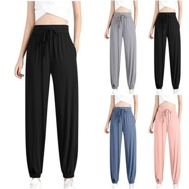 Danhjin Black Sweatpants Women Hiking Outdoor Joggers Sports Summer Fashion Ice Silk Bundle Feet High Waist Casual Pants with Pockets Summer Deal