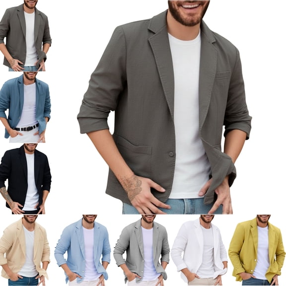 Danhjin Blazer Jackets for Men Lapel Stand Collar Button Down Business Casual Dress Suit Coats Office Work Formal Outwear