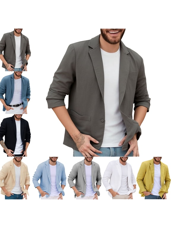 Blazer Jackets for Men Lapel Stand Collar Button Down Business Casual Dress Suit Coats Office Work Formal Outwear