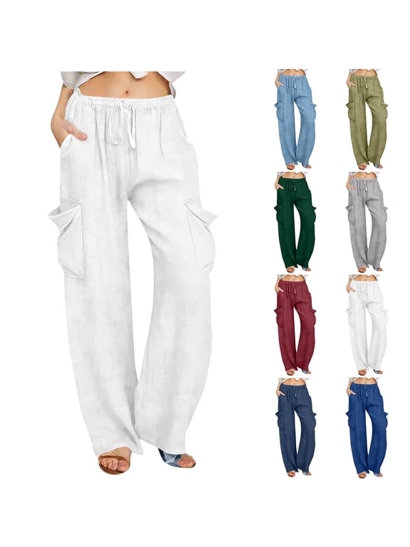 Blue Women's High Waisted Jean Pants Stretchy Relaxed Loose Straight Wide Leg Jeans Comfy Stretch Baggys Drawstring Denim Solid Color Pants With Pocket