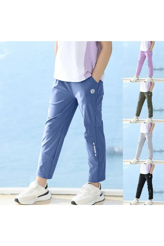 Boys Sweatpants Quick Ly Dry Casual Pants Kids Lightweight Summer Beach Hiking Active Athletic Pants with Pockets 3-14 Years