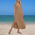 thumbnail image 1 of Danhjin Womens Casual Short Sleeve Maxi Dress 2026 V Neck Flowy Loose Long Office Summer Beach Travel Dresses Plus Size Ruched Boho With Pockets, 1 of 6