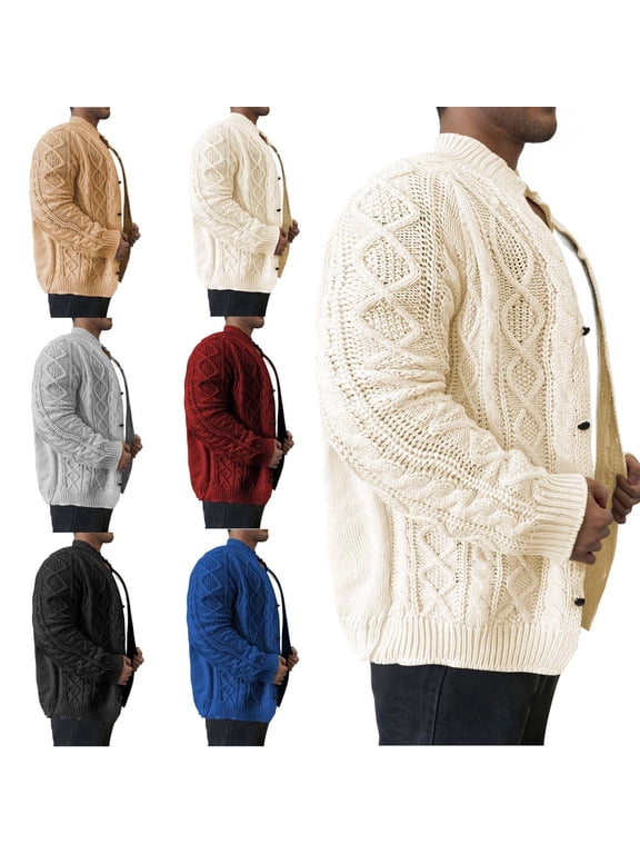 Button Down Sweater Jackets for Men Turtleneck Long Sleeve Cable Knit Cardigan Casual Warm Stretchy Fall Winter Outwear Fashion Coat