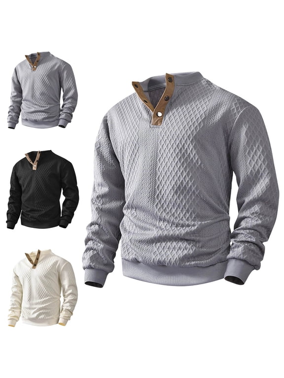Button Sweater Tops for Men Fall Winter Long Sleeve Crew Neck Casual Warm Pullover Shirts Comfy Soft Loungewear Outdoor T Shirts Blouses