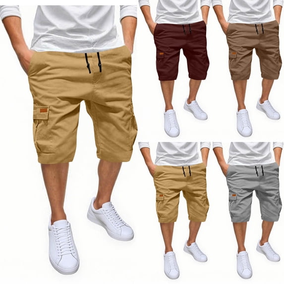 Danhjin Cargo Elastic Waist Shorts For mens Inch Loose Casual Stretch Lightweight Wear Hiking Pocket Classic Cargo Stretch Short With Multi Pockets