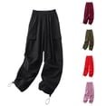 thumbnail image 1 of Danhjin Cargo Pants for Women High Waisted Elastic Drawstring Casual Pants Tapered Stretchy Wide Leg Streetwear Travel Hiking Pants, 1 of 3