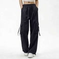 thumbnail image 1 of Danhjin Cargo Pants for Women Loose Stretchy Wide Leg Elastic Drawstring Casual Pants Streetwear Travel Hiking Pants, 1 of 6
