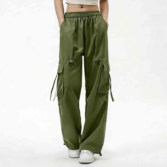 Danhjin Cargo Pants for Women Loose Stretchy Wide Leg Elastic Drawstring Casual Pants Streetwear Travel Hiking Pants