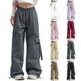 thumbnail image 1 of Danhjin Cargo Pants for Women Mid Waisted Casual Pants Baggy Stretchy Wide Leg Streetwear Travel Hiking Jeans Pants, 1 of 5