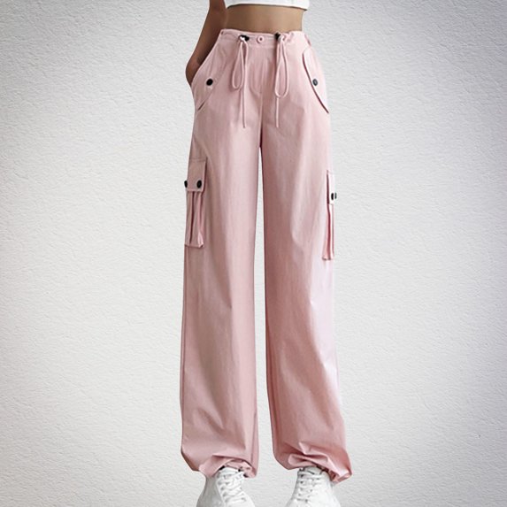 Danhjin Cargo Pants for Women Solid color Baggy Stretchy Wide Leg Casual Pants Streetwear Travel Hiking Pants With Pockets