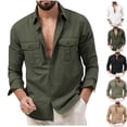 thumbnail image 1 of Danhjin Cargo Shirts for Men Button Down Long Sleeve Collar Casual Tops Multi Pockets Fashion Work Going out Comfy Soft Solid Color Shirs, 1 of 6