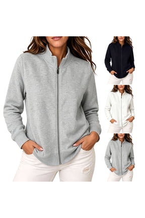 Casual Jackets for Women Full Zipper Fall Winter Long Sleeve Solid Color Comfy Fashion Stand Collar Coat Going out Outerwear