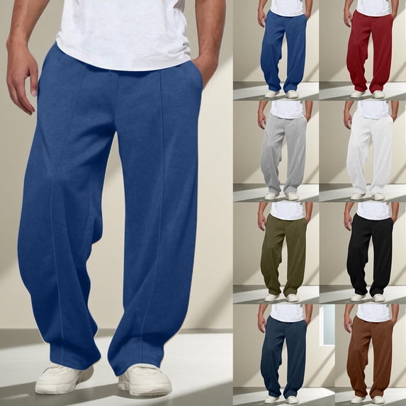 Danhjin Casual Pants Men Loose Relaxed Fits Straight-Leg Pants Elastic Drawstring Waist Solid Color Summer Trousers With Pockets
