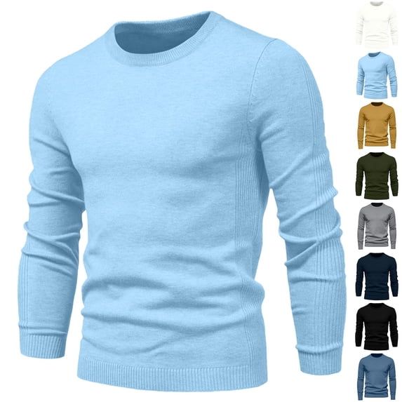 Danhjin Casual Sweater Tops for Men Fall Winter Long Sleeve Crew Neck Warm Pullover Shirts Comfy Soft Loungewear Outdoor T Shirts Blouses