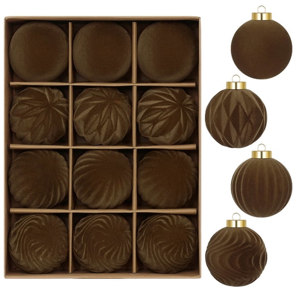 Danhjin Christmas Balls, 12pc Color Flocking DIY Boxed Hanging Ball Pendant Tree Decor 2.36in