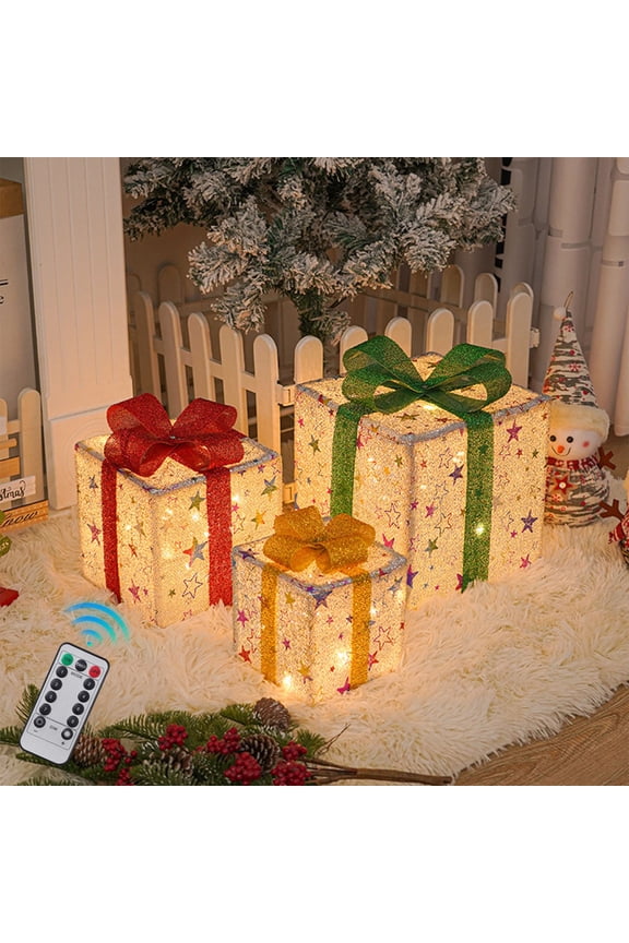 Christmas Decorations Outdoor LED Lighted Boxes Set of 3 for Yard Remote Control