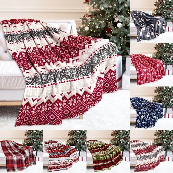 Danhjin Christmas Throw Blanket, Reindeer Snowflake Sofa Flannel Throw for Winter Warm Decor