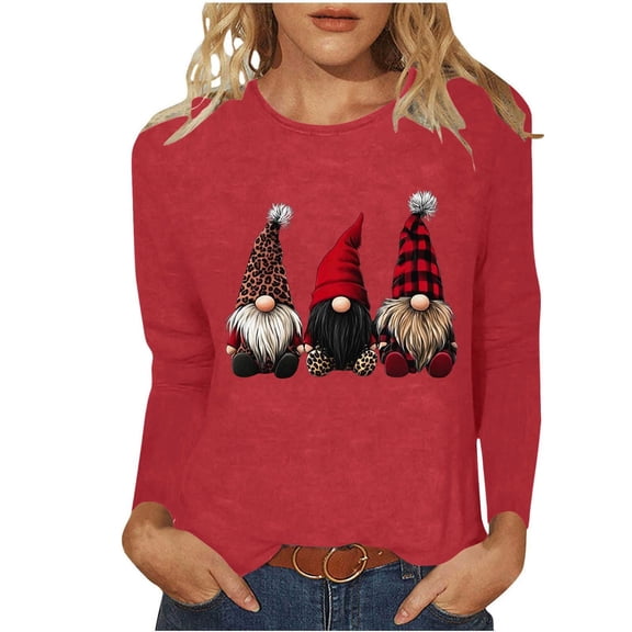 Danhjin Christmas Tops for Women Cute Print Crew Neck Long Sleeve Pullover Shirts Fall Winter Fashion Graphic Loose Casual Comfy Tees Shirts