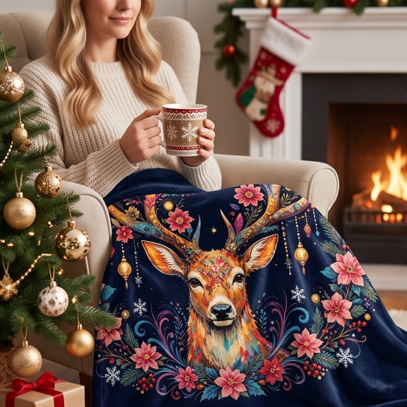 Danhjin Christmas Tree Print Throw Blanket Soft Cozy Warm Lightweights Blanket For Sofa Couch Bed Farmhouses Xmas Winter Home Decor Holiday Gift
