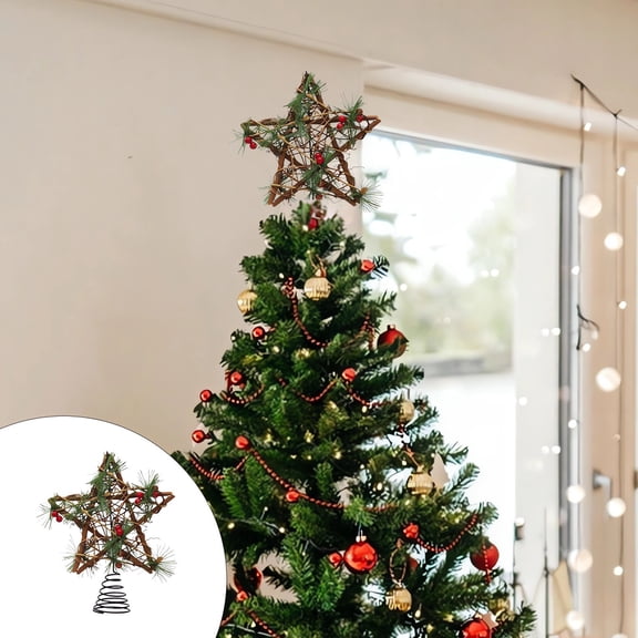 Danhjin Christmas Tree Topper, Wooden Five Pointed Star Tree Top for Home Commercial Decor