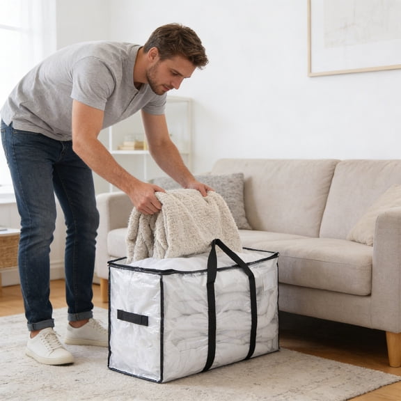 Danhjin Clear Window Storage Bag, Large Capacity Organizer for Clothing and Quilts