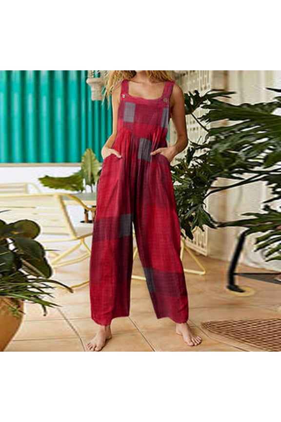 Clearance Women's Baggy Wide Leg Overalls Casual Loose Jumpsuit Rompers Buttons Suspender Jumpsuit