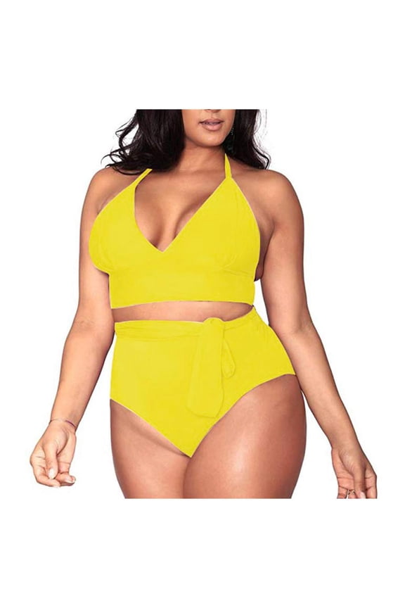 Clearance Womens Plus Size Bikini High Waisted Swimsuits Two Piece Bathing Suits Tummy Control Swimwear