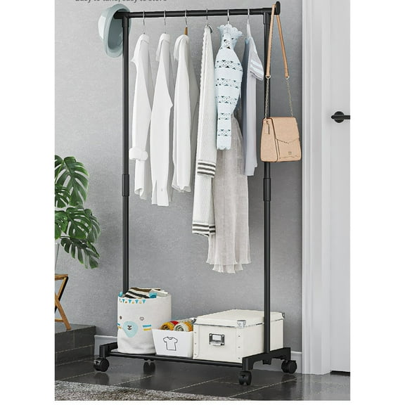 Danhjin Coat Rack Freestanding for Bedroom Metal Single Rod with Bottom Shelf for Doorway