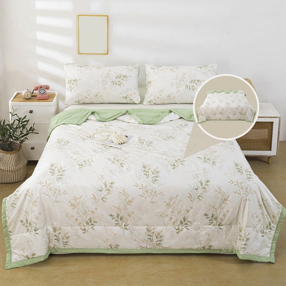 Danhjin Cooling Blanket for Hot Sleepers, Lightweight Cold Quilt for Summer Green Toile Farmhouse Breathable