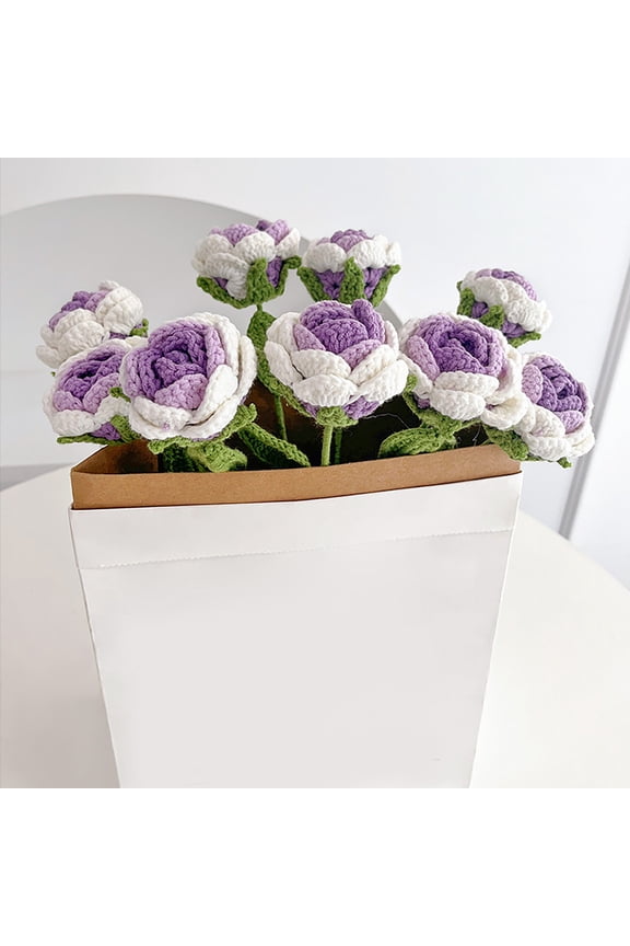 Crochet Flower Bouquet, Handmade Crochet Roses Bouquet Forever Lasting Knitted Flower Bouquet for Wedding Home Decor, Crochet Bouquet of Flowers for Birthday Gift