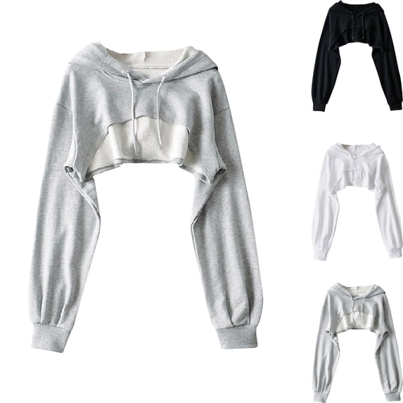 Danhjin Cropped Hoodies for Women Oversized Pullover Sweatshirts Long Sleeve Loose Hooded Tops Fall Winter Fashion Casual Comfy Soft Shirts with Pocket