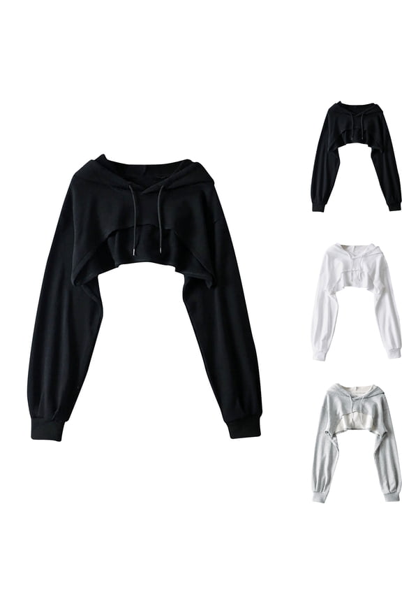 Cropped Hoodies for Women Oversized Pullover Sweatshirts Long Sleeve Loose Hooded Tops Fall Winter Fashion Casual Comfy Soft Shirts with Pocket
