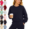 thumbnail image 1 of Danhjin Cropped Sweatshirts for Women Solid Color Fashion Crew Neck Pullover Tops Long Sleeve Loose Fall Winter Casual Comfy Soft Shirts, 1 of 10