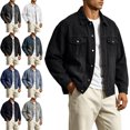 thumbnail image 1 of Danhjin Denim Jackets for Men Button Lapel Fall Spring Long Sleeve Casual Jean Jackets Solid Color Fashion Comfy Coats Outwear, 1 of 8