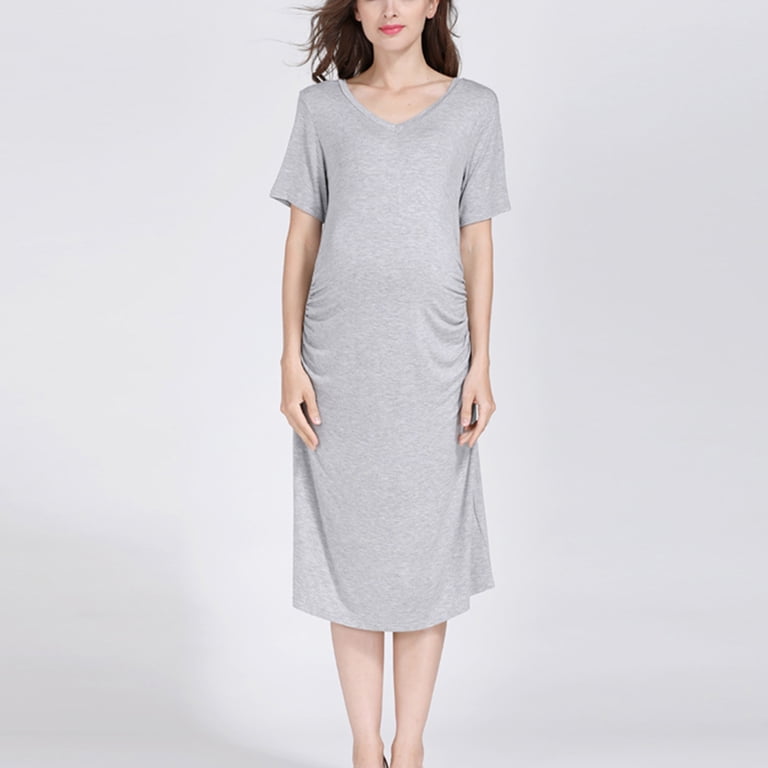 maternity t shirt dress loose Danhjin Black Dress for Maternity T-Shirt Crew Neck Midi Dress Summer Short  Sleeve Solid Color Lightweight Casual Comfy Loose Dress