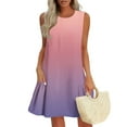 thumbnail image 1 of Danhjin Dresses for Women Casual Summer Print Sleeve Less Round Neck Dress Casual Loose Fits Pleated Detail Comfortable Flowy Mini Beach Vacation Dress With Pockets, 1 of 5