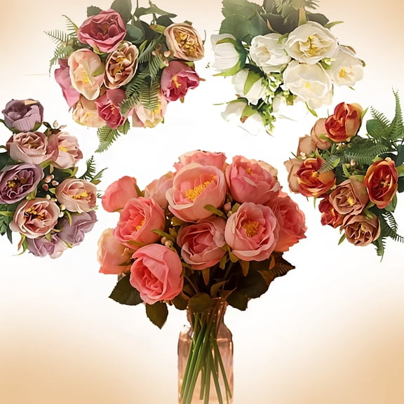 Danhjin Fake Flowers 13.39in for Valentine's Day, Rose and Multi-Headed Hand-Struck Bouquet for Gift Decoration
