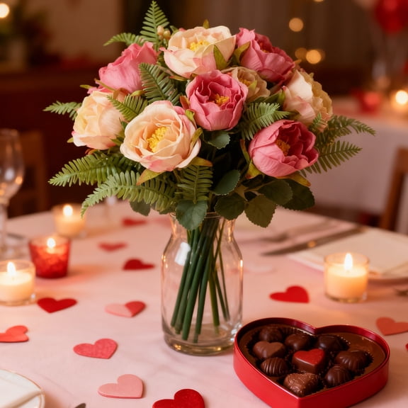 Danhjin Fake Flowers 13.39in for Valentine's Day, Rose and Multi-Headed Hand-Struck Bouquet for Gift Decoration